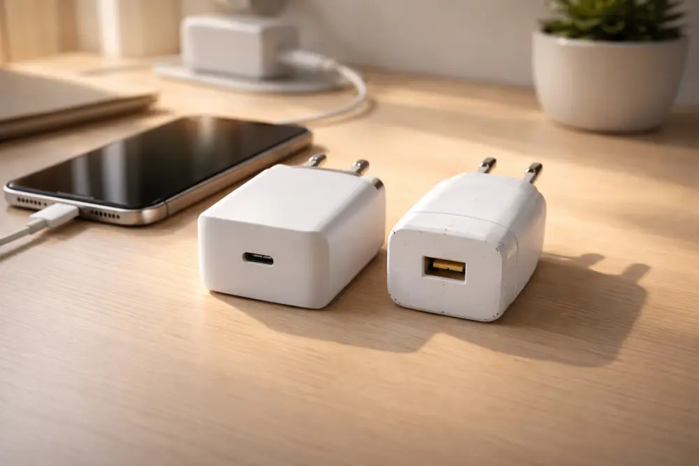 مقارنة بين شاحن هاتف موثوق وشاحن رخيص غير مناسب